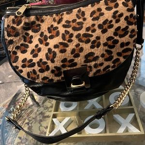 Badgley Mischka Black Leather & Cheeta Print w/ Gold Chair Shoulder Bag